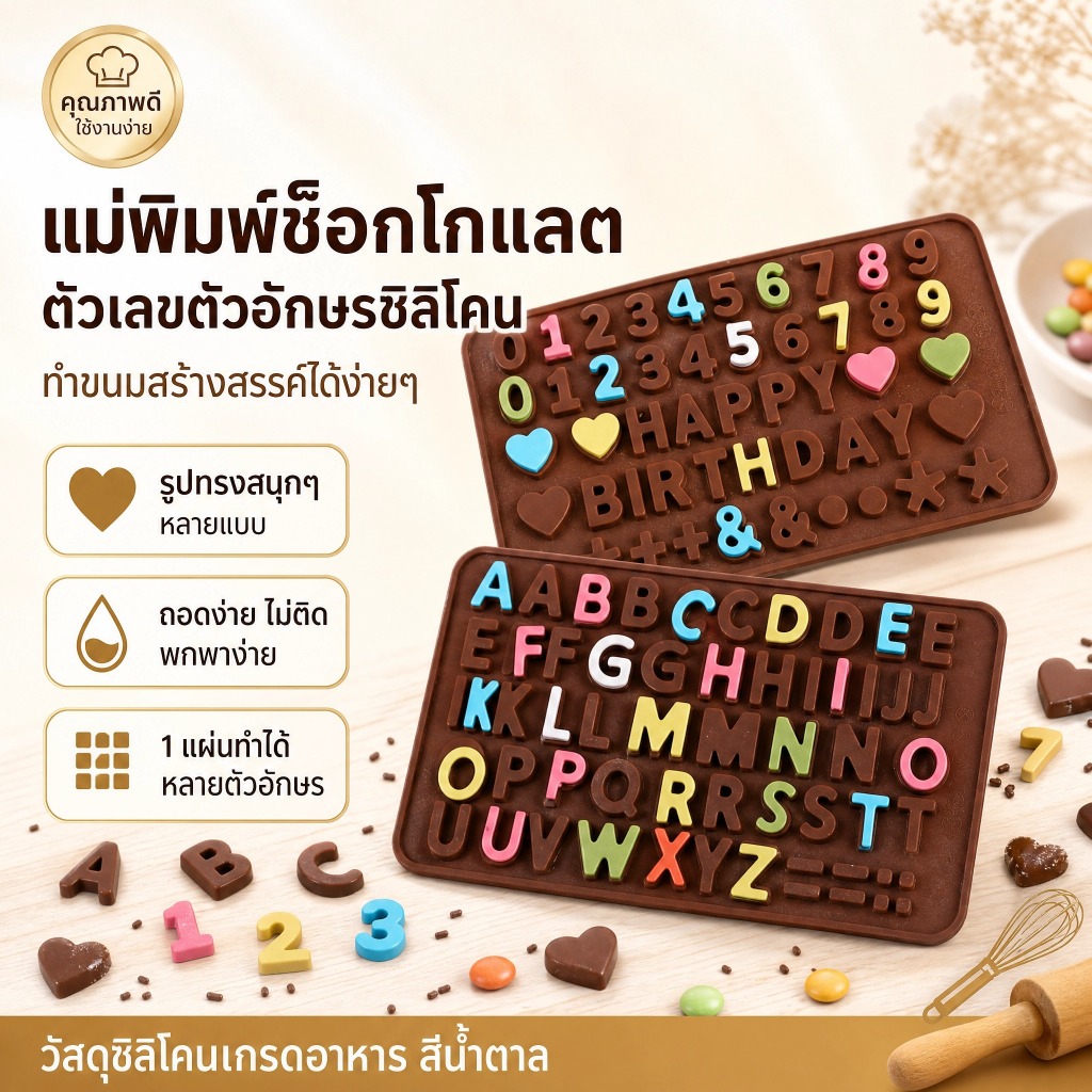 Pure-t shop แม่พิมพ์ซิลิโคนช็อกโกแลตตัวอักษรตัวเลขเบเกอรี่เครื่องมือเค้กวันเกิดแฮปปี้ตกแต่ง F Ondant แม่พิมพ์