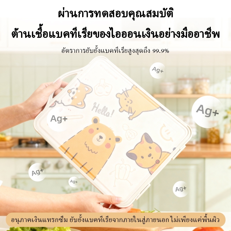 เขียงสเตนเลส เขียงแอนตี้แบคทีเรีย ทรงสีเหลี่ยม เขียงหั่นผักผลไม้ เขียง สองด้าน ป้องกันเชื้อรา แยกอาหารดิบและอาหารปรุงสุก