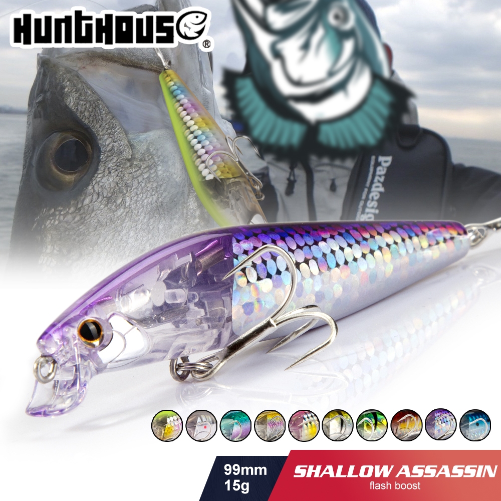 Hunthouse Shallow Assassin Slider Minnow เหยื่อตกปลา 99 มม.15g 99F ระบบเลื่อนน้ําหนักเหยื่อลอย