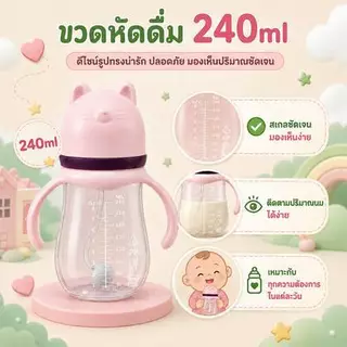 ขวดนม 8 ออนซ์ เนอเจอร์ ขวดนมเด็ก จุกซิลิโคนเกรดอาหาร ป้องกันอาการโคลิค ป้องกันการสำลัก พร้อมที่จับ พร้อมสเกล ถอดง่าย