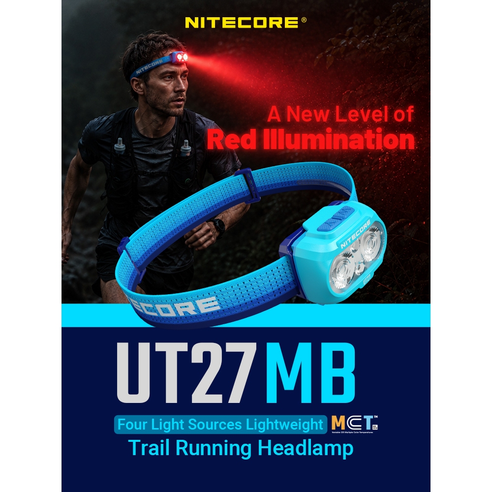 NITECORE UT27 MB Trail Running ไฟหน้าสีแดง lllumination สี่แหล่งกําเนิดแสง 800 Lumens 3 Temptures ไฟ