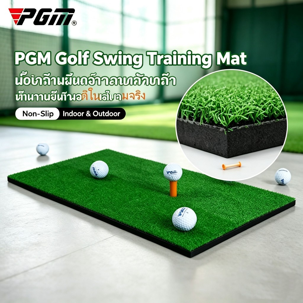 PGM Non-Slip Golf Swing Training Mat with Tee Base Indoor Outdoor พรมแผ่นรองสวิงกอล์ฟ กันลื่น ทนทาน หญ้าเทียม มีฐานตีลูก สำหรับใช้ในร่ม กลางแจ้ง