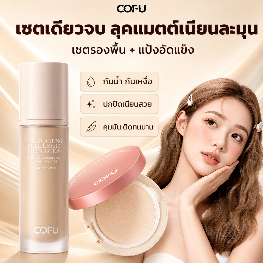 【COFU】Foundation & Powder Set เซ็ตรองพื้นและแป้งอัดแข็ง เนื้อเนียนละเอียด ปกปิดอย่างเป็นธรรมชาติ ติดทนนาน SPF30+