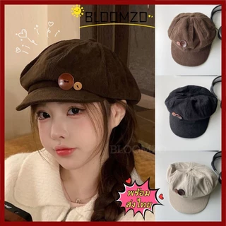 【พร้อมส่งไทย】BLOOMZO ฟอง หมวกเบสบอลผ้าลูกฟูก, ให้ความอบอุ่น ปรับแปดเหลี่ยมหมวก, เรียบง่าย หมวกเบเร่ต์ กันลม ปุ่มคู่ตกแต่งหมวกหนังสือพิมพ์กลางแจ้ง