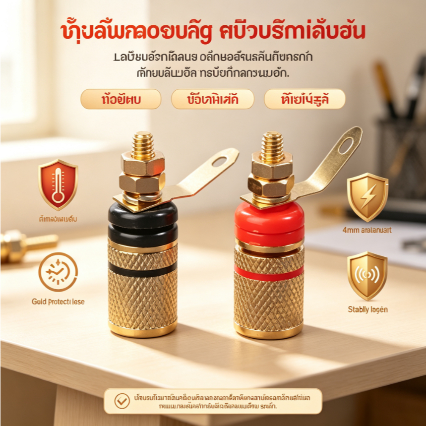 ขั้วต่อลำโพงทองเหลืองชุบทอง (Banana Jack 4mm) เกรดพรีเมียม 1 คู่ ขั้วต่อแอมป์ ทนความร้อนสูง เสียงไม่ดรอป ไม่ขึ้นสนิม (พร้อมส่ง)