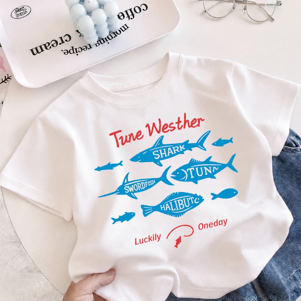 【ส่งเร็ว 24ชม.】NASA เสื้อยืดเด็ก ลายฉลาม Shark ผ้านุ่ม ใส่สบาย สำหรับเด็ก 1-12 ปี Unisex
