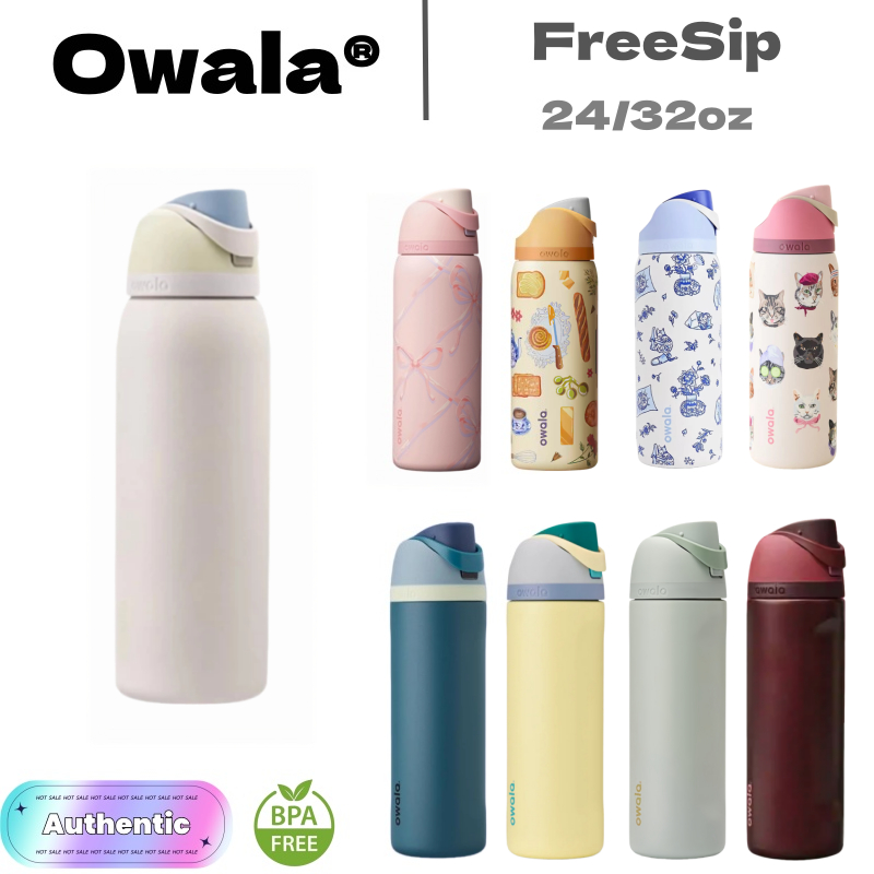 Owala FreeSip ฉนวนขวดน้ําสแตนเลส 24oz 32oz, สิทธิบัตร 2-in-1 ฟางหรือ Spout Leak-Proof ฝาปิด, ถ้วยเก็บความร้อนสูญญากาศผนังคู่สําหรับเล่นกีฬาและการเดินทาง, BPA-ฟรี