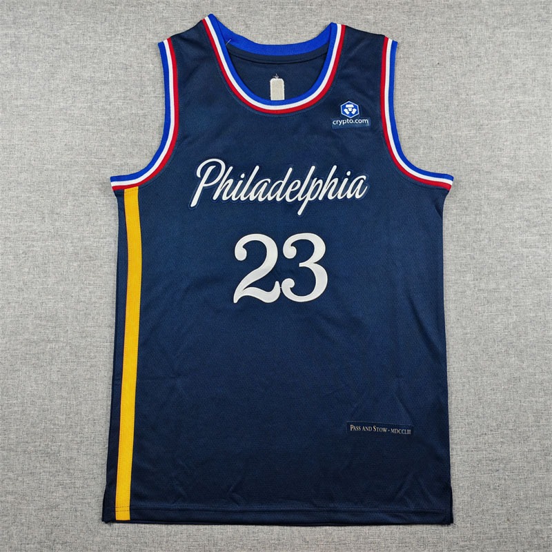เสื้อเย็บปักถักร้อยผู้ชาย Phila 76ers #23 สีกรมท่า Swingman Jersey กีฬากลางแจ้ง เสื้อกล้ามบาสเก็ตบอล