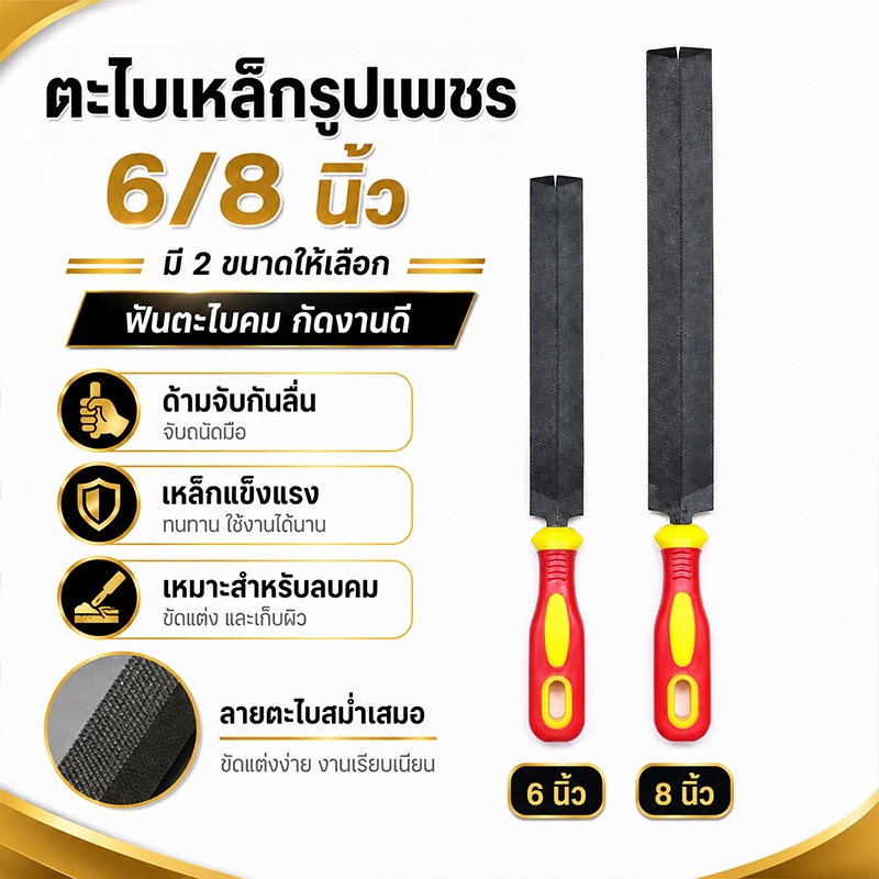 ตะไบลับเลื่อย 6/8 นิ้ว ทรงสามเหลี่ยม ลับคมแม่นยำ เหล็กคุณภาพสูง ทนทาน ไม่บิ่นง่าย เหมาะกับงานช่างไม้ ซ่อมแซม และเกษตรกรรม