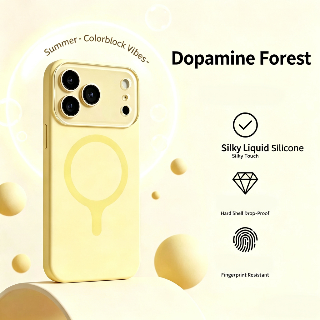 【Water droplet circle/Lens protection/Ai camera button/Liquid silicone case/Yellow】เคส compatible for iPhone 13 14 15 16 17 pro max case