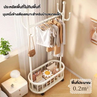ราวแขวนเสื้อผ้า มีชั้นวางของ ราวแขวนผ้า มีล้อเลื่อน ตะขอแขวน สไตล์มินิมอล ราวผ้า