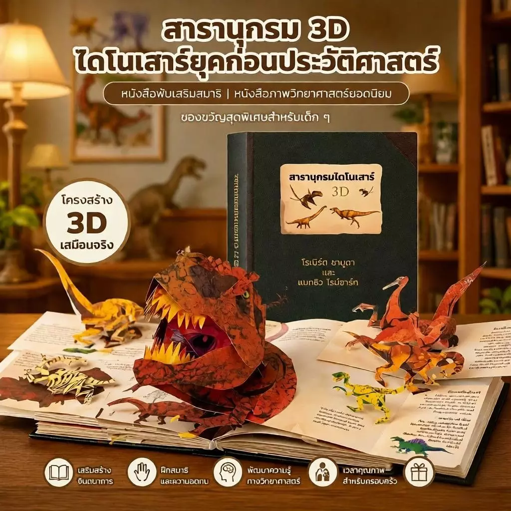 Pengatao09 หนังสือป๊อปอัพ3D สารานุกรมไดโนเสาร์ยุคก่อนประวัติศาสตร์ พับพลิกสนุก หนังสือภาพวิทยาศาสตร์ยอดฮิต เป็นของขวัญสำหรับเด็ก