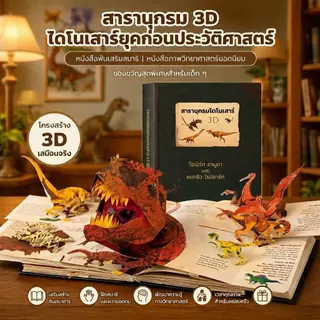 Pengatao09 หนังสือป๊อปอัพ3D สารานุกรมไดโนเสาร์ยุคก่อนประวัติศาสตร์ พับพลิกสนุก หนังสือภาพวิทยาศาสตร์ยอดฮิต เป็นของขวัญสำหรับเด็ก