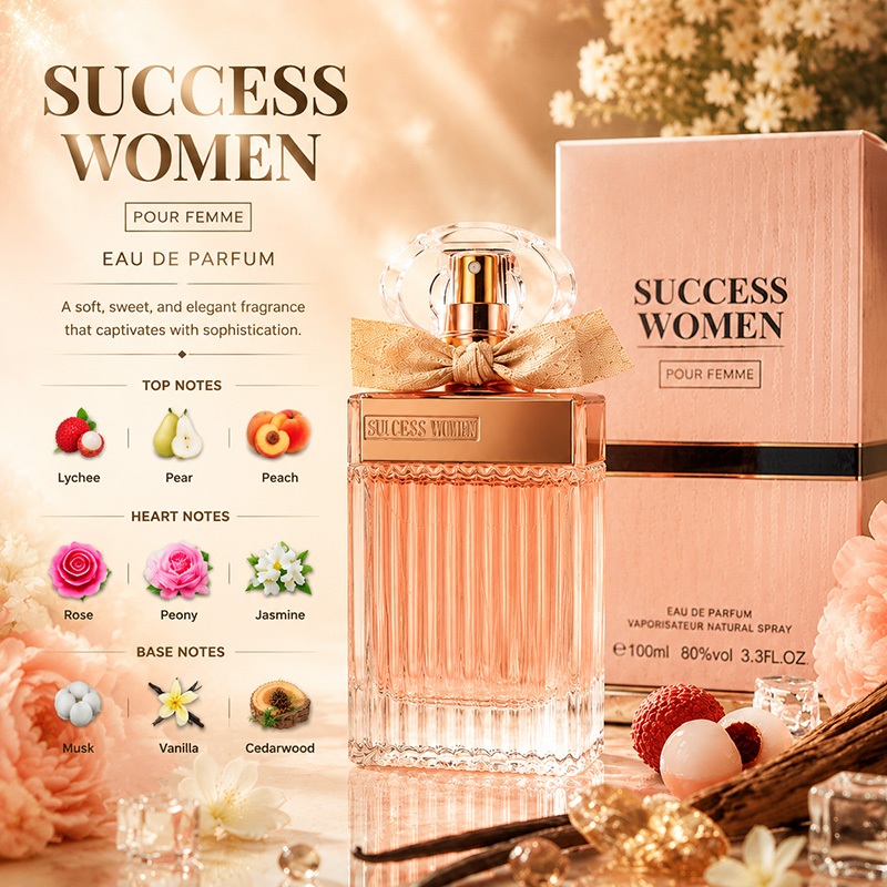 น้ําหอมผู้หญิง น้ําหอมผู้หญิง eau de parfum น้ําหอมกลิ่นผลไม้ดอกไม้ติดทนนาน Success Women Pour Femme ของขวัญสําหรับเธอ 100ml กลิ่นหอมทุกวันที่หรูหรา