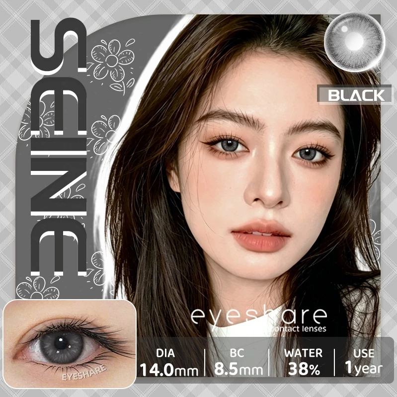 Eyeshare SEINE คอนแทคเลนส์สี ให้ดวงตามีมิติ รายปี Dia14.0 ค่าสายตา 0.00 สีเทาดำ 1คู่