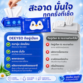 DEEYEO ทิชชู่เปียก สำหรับจุดซ่อนเร้น สำหรับผู้หญิง ไม่มีแอลกอฮอล์ ลดกลิ่นอับ ชุ่มชื้น อ่อนโยนต่อผิว ลดโอกาสการระคายเคือง หนา นุ่ม
