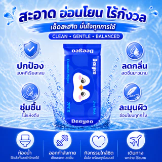 DEEYEO ทิชชู่เปียก สำหรับจุดซ่อนเร้น สำหรับผู้หญิง ไม่มีแอลกอฮอล์ ลดกลิ่นอับ ชุ่มชื้น อ่อนโยนต่อผิว ลดโอกาสการระคายเคือง หนา นุ่ม