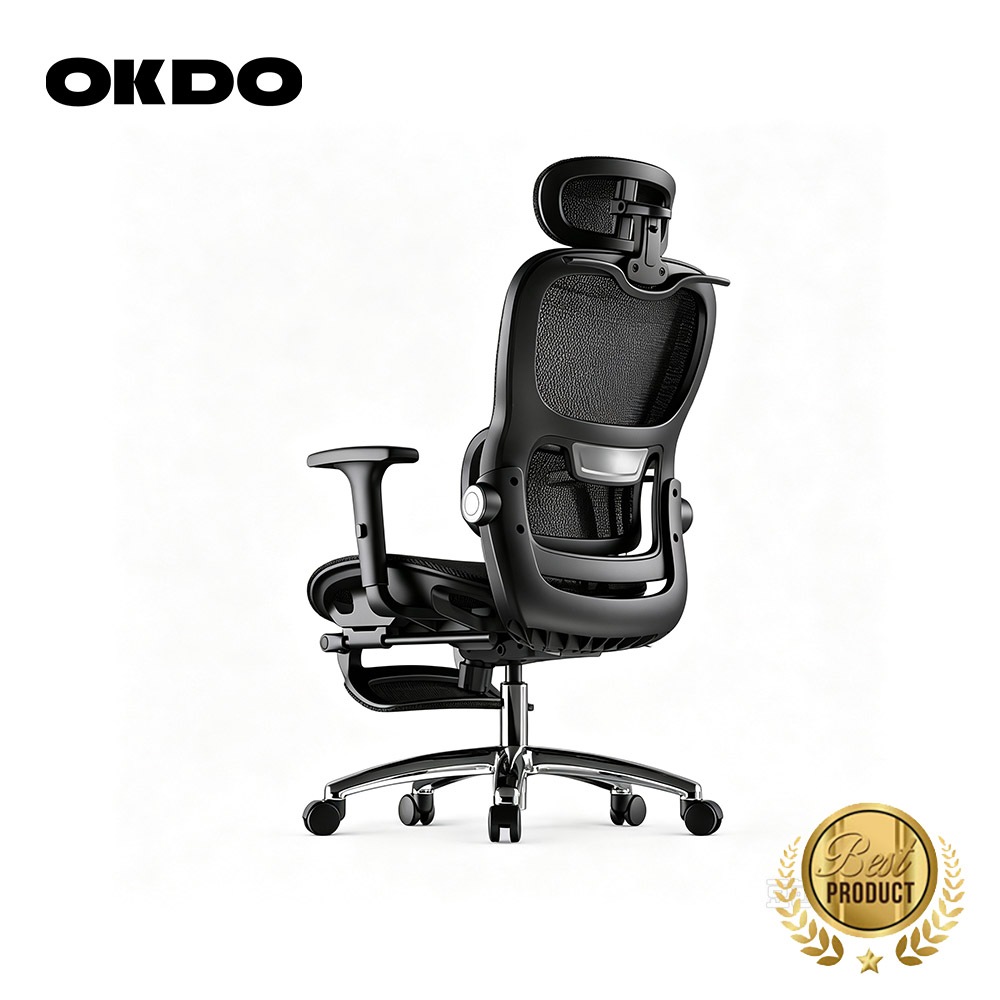 OKDO Baron Lite รองเอวอัตโนมัติ เก้าอี้สุขภาพ ตาข่ายระบายอากาศ เอนหลัง 135° ที่วางแขน 3D กระบอกแก๊สเกรด4 รับน้ำหนัก 200 กก. มีขาพักเท้า