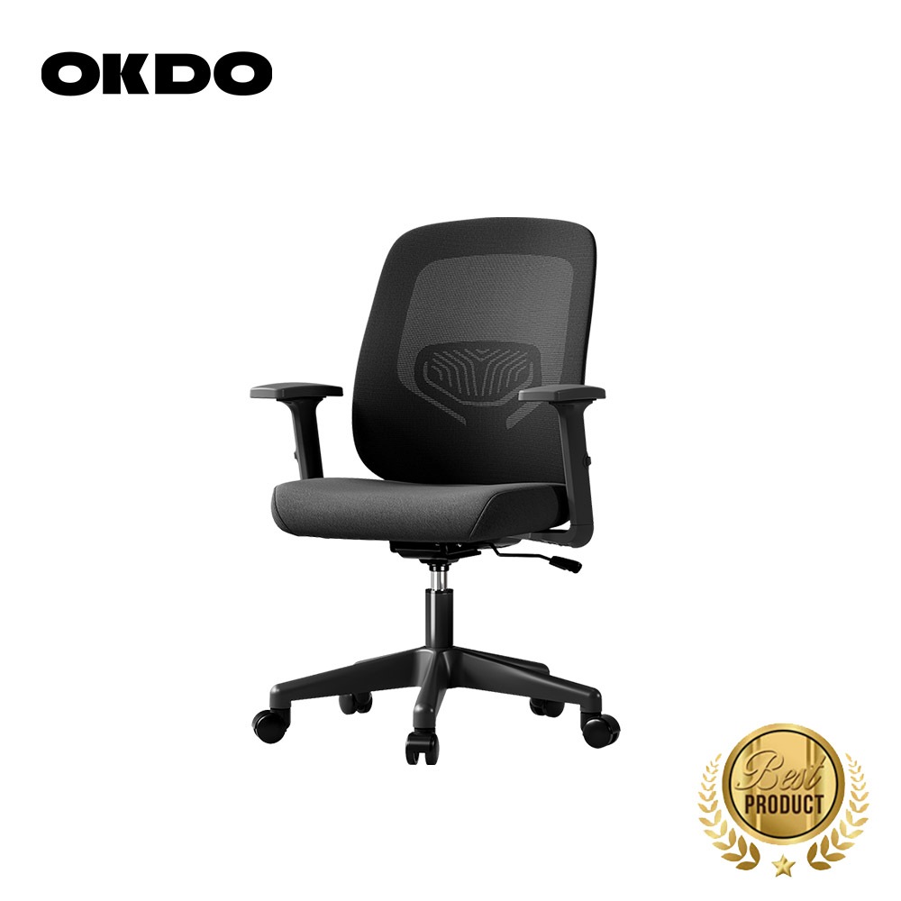 OKDO Flow Ⅱ ปรับความสูงได้ เก้าอี้ทำงาน นั่งสบาย เก้าอี้สำนักงาน พนักหลังระบายอากาศ ใช้ผ้าตาข่าย ขาเก้าอี้เหล็ก รับประกัน 3 ปี
