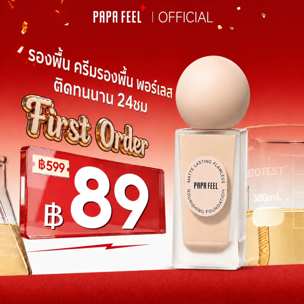 PAPA FEEL ครีมรองพื้น กันแดด รองพื้นกันน้ํา ติดทนนาน ปกปิดสูง เผยผิวเนียน เบลอรูขุมขน ปกปิดผิวเบลอ SPF30/PA+++ MATTE FOU