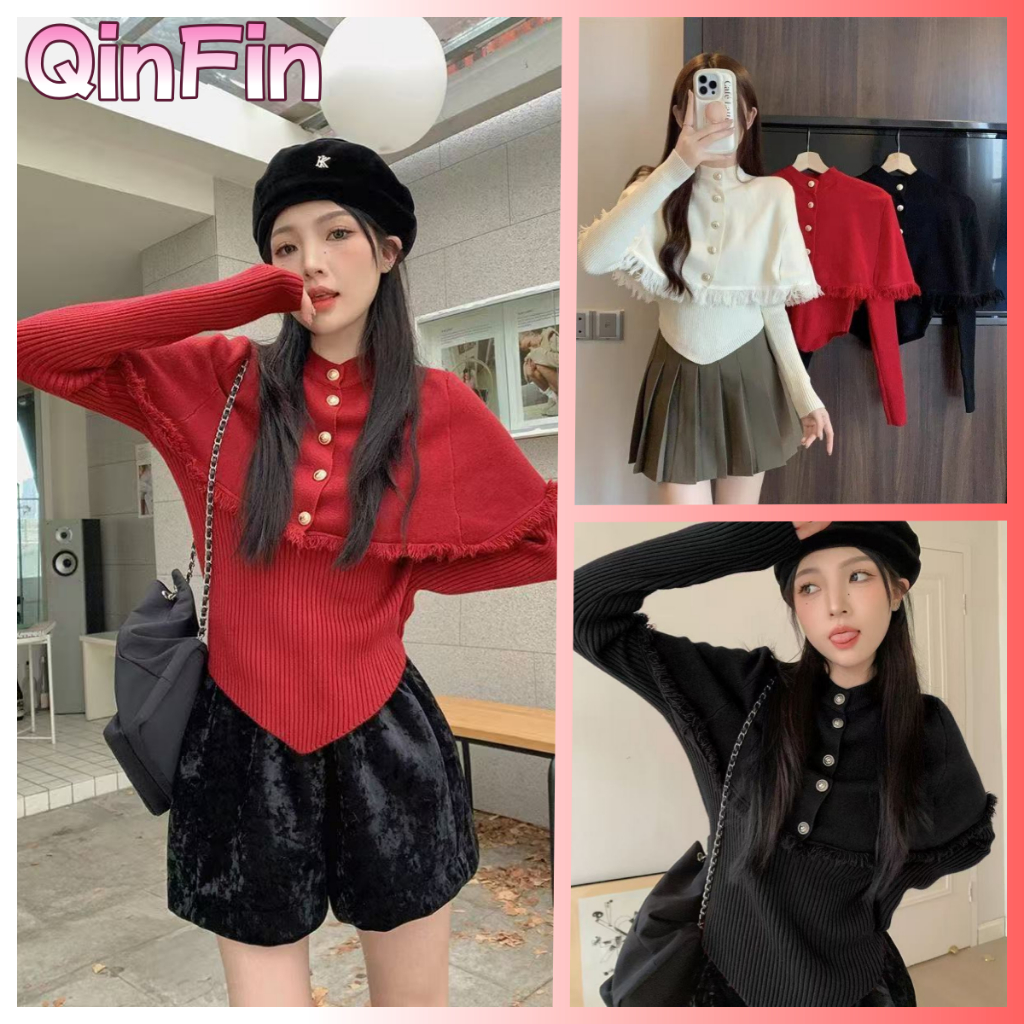 【จัดส่งจากประเทศไทย】เสื้อกันหนาว แขนยาว ประดับพู่ สองชั้น สไตล์ฝรั่งเศส ตะวันตก แฟชั่นฤดูใบไม้ร่วง สําหรับผู้หญิง