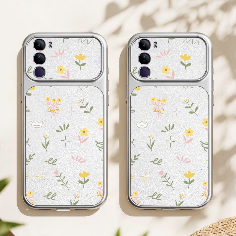 YBDเคสโทรศัพท์สําหรับVivo Y200 V50E V40 Lite V50 Lite V30 V40 Pro Y100 ดอกไม้เล็กๆสดรูปแบบElectroplatedกล้องขนาดใหญ่หน้าต่างShock Cover