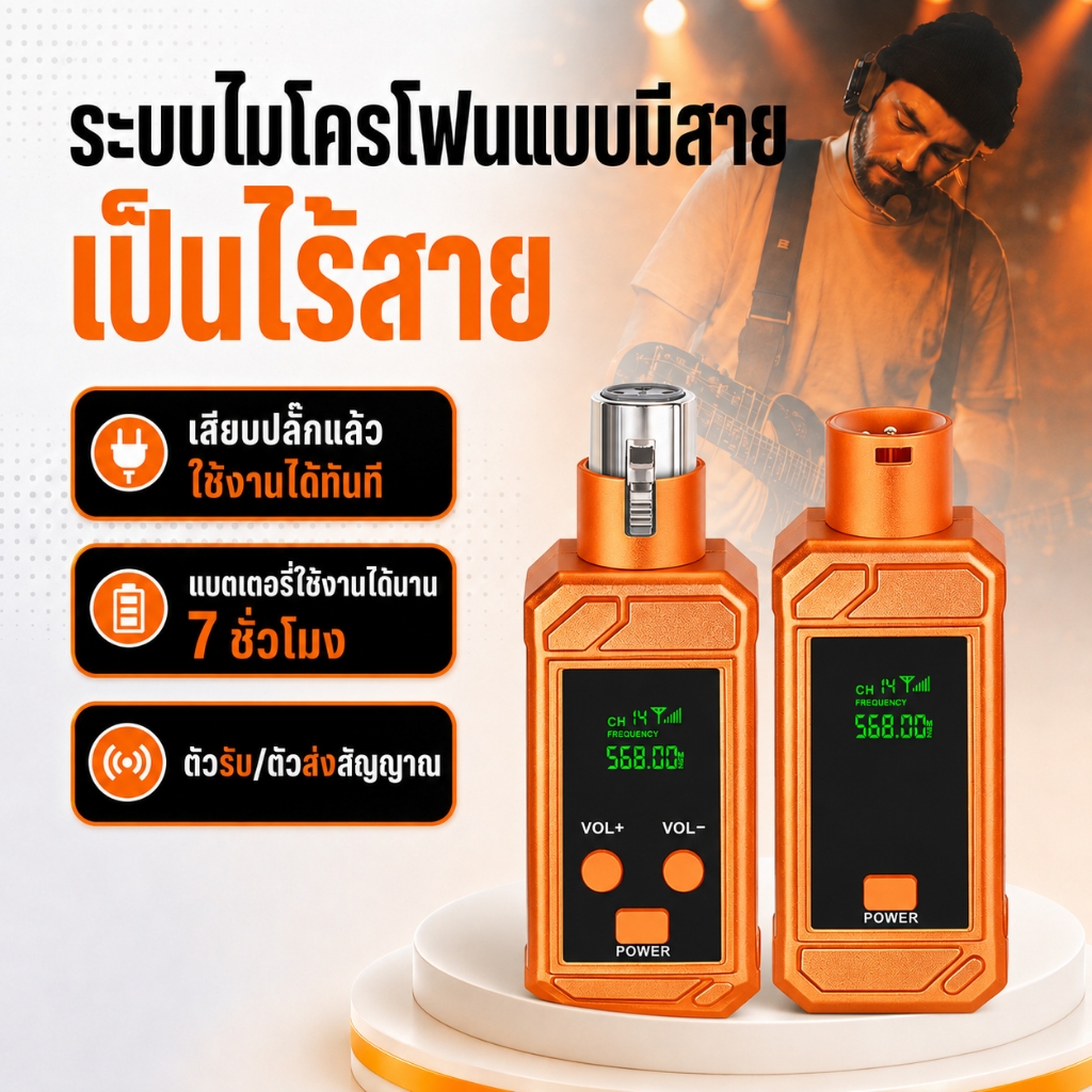 Wireless Microphone Receiver/Transmitter ระบบไมโครโฟนไร้สาย, ระบบไมโครโฟนแบบมีสายแปลงเป็นไร้สาย, ตัวรับ/ตัวส่งสัญญาณ