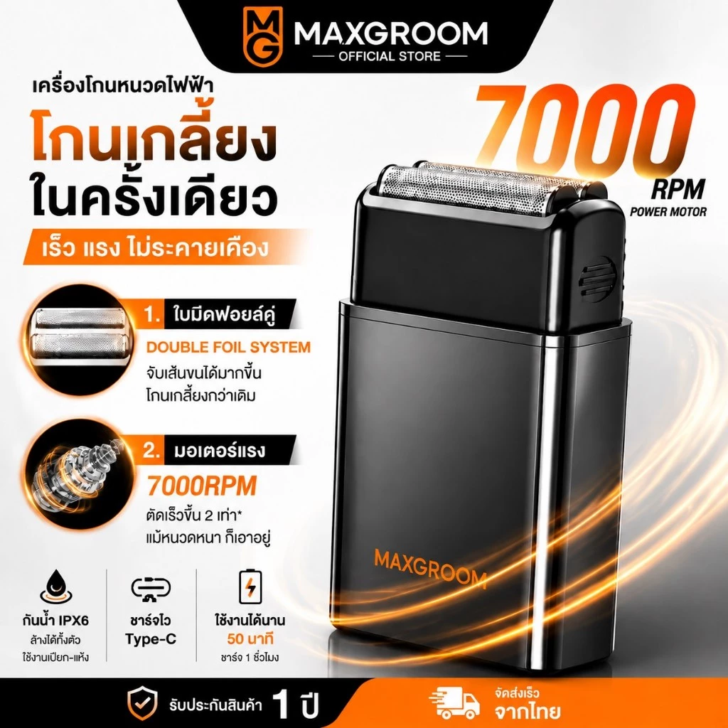 🎁【ของขวัญสุดพิเศษ】MAXGROOM เครื่องโกนหนวดหัวโกนแบบฟอยด์ มีดโกนหนวดไฟฟ้า โกนหนวด+เล็มจอน กันน้ำ ใช้เปียกแห้ง ไร้สาย Type-C ชาร์จเร็ว โกนเกลี้ยง แนบสนิท ไม่ระคายเคือง เสียงเงียบ M-5580-Q