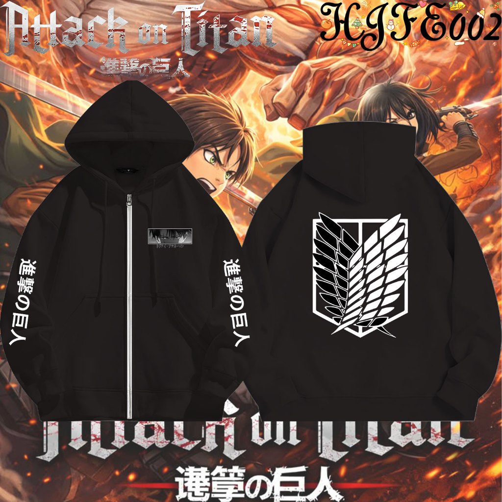 Attack On Titan Japanese Anime Zipper Hoodie เสื้อฮู้ดผ้าฝ้ายแท้ ทนทานต่อการหดตัวและยับย่น เหมาะสำหรับทั้งผู้ใหญ่และเด็ก#09