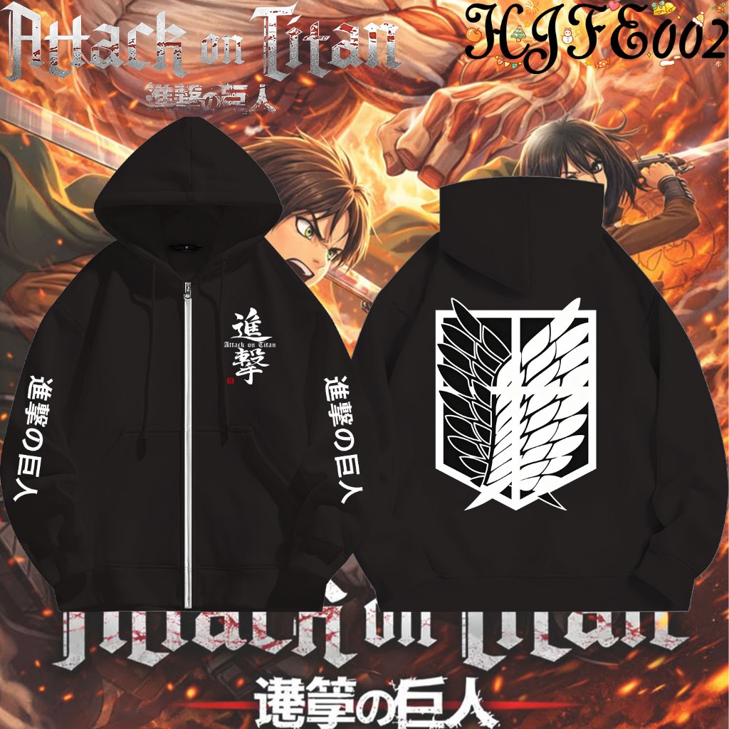 Attack On Titan Japanese Anime Zipper Hoodie เสื้อฮู้ดผ้าฝ้ายแท้ ทนทานต่อการหดตัวและยับย่น เหมาะสำหรับทั้งผู้ใหญ่และเด็ก#016