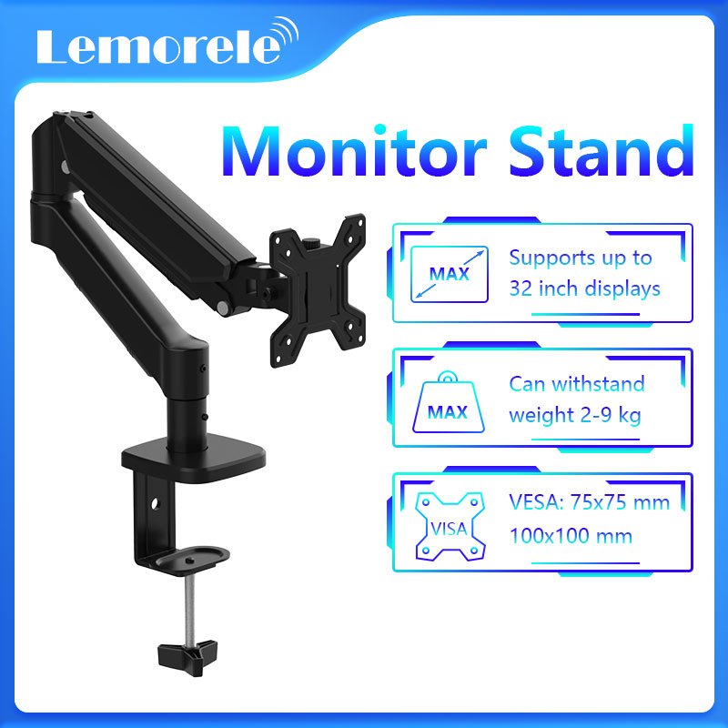 Lemorele ขาตั้งจอภาพคอมพิวเตอร์ Mount Arm 17-32ing Bearing 10kg 360° ปรับได้หลายระดับ
