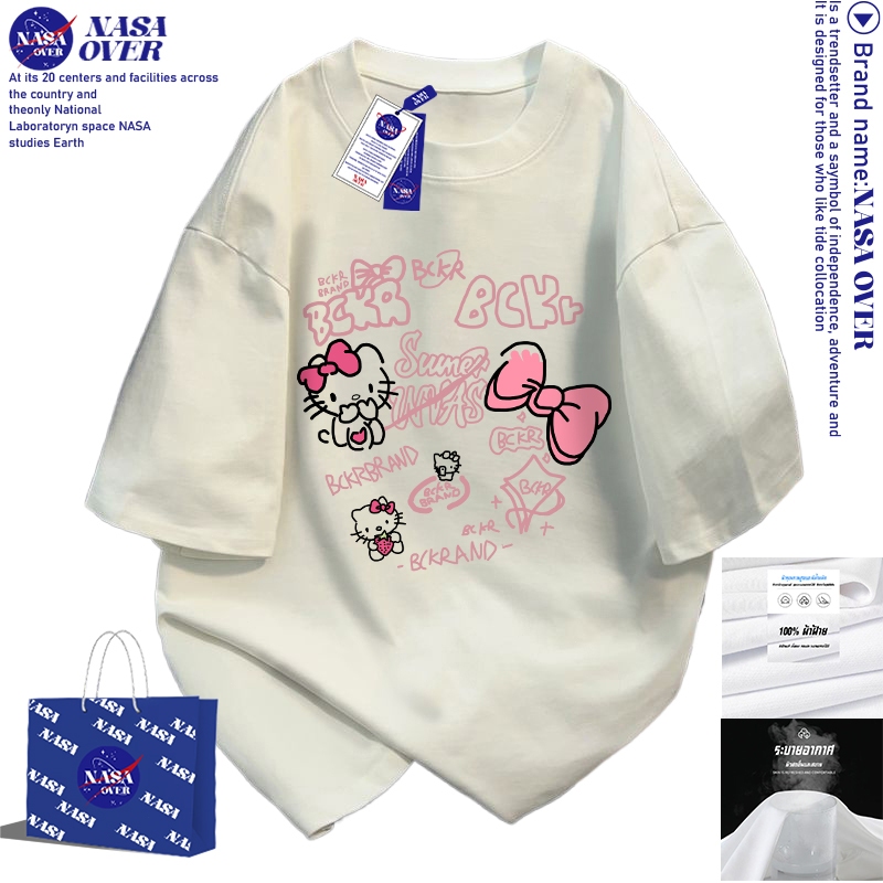 【จัดส่งตลอด 24 ชั่วโมง】 NASAชุดหน้าร้อนลายโบว์แมวน้อยtshirtoversize ใส่ได้ทั้งชายหญิงคอกลมเสื้อYG1351