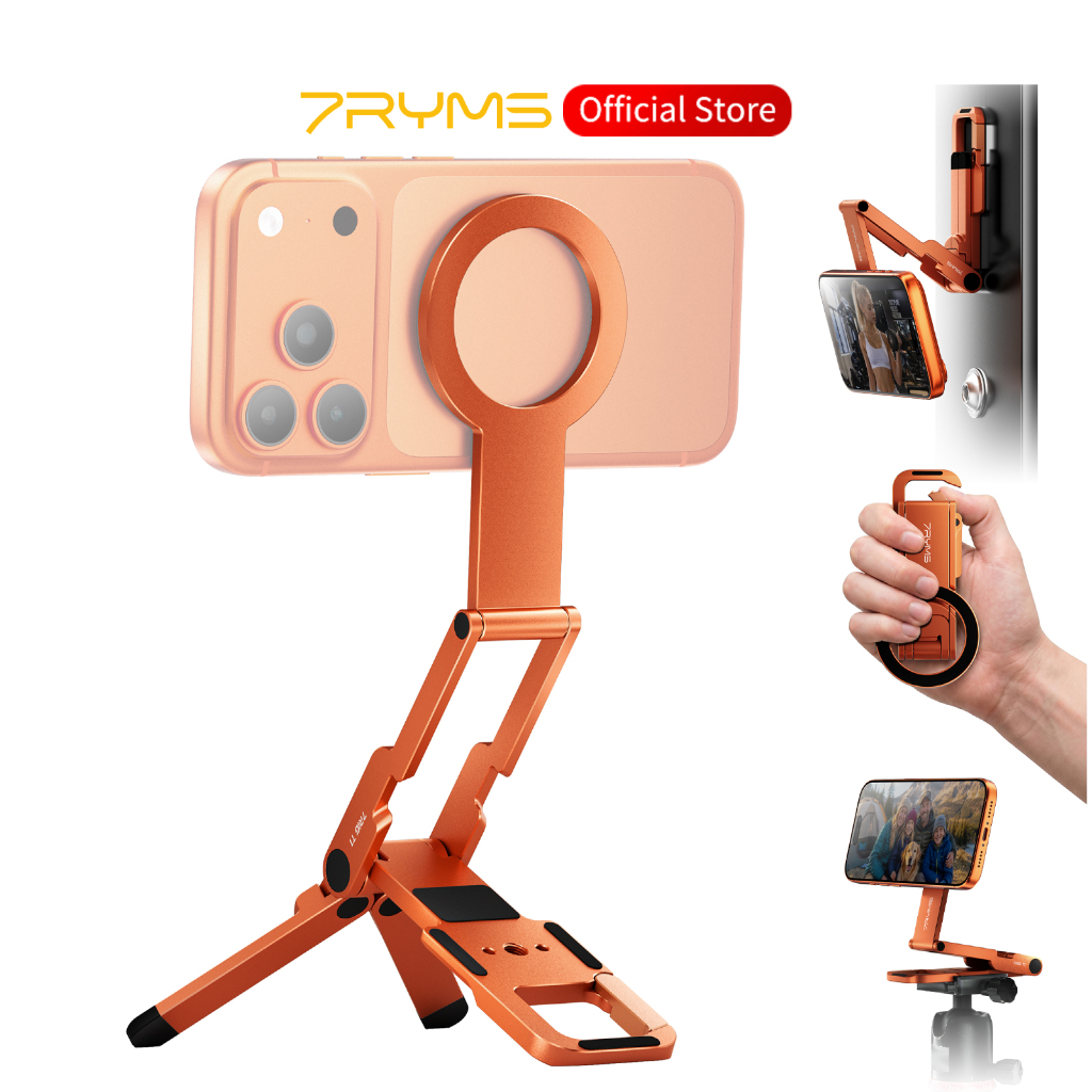 7RYMS 7RIG T1 ที่วางโทรศัพท์แม่เหล็กขาตั้งแบบพกพา 360° พับสําหรับวิดีโอ Vlog Selfie สมาร์ทโฟน TikTok