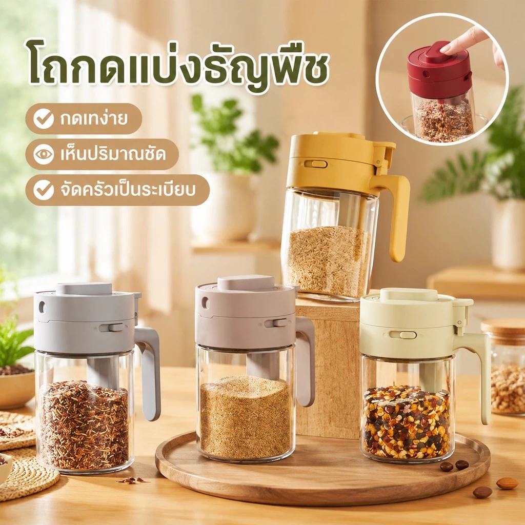 [เอ้า] กล่องเครื่องปรุงรสแก้วพร้อมช้อนฝากันฝุ่นล้างเคาน์เตอร์เครื่องเทศเครื่องปรุงเกลือน้ําตาลขวดเก็บภาชนะอุปกรณ์ครัว