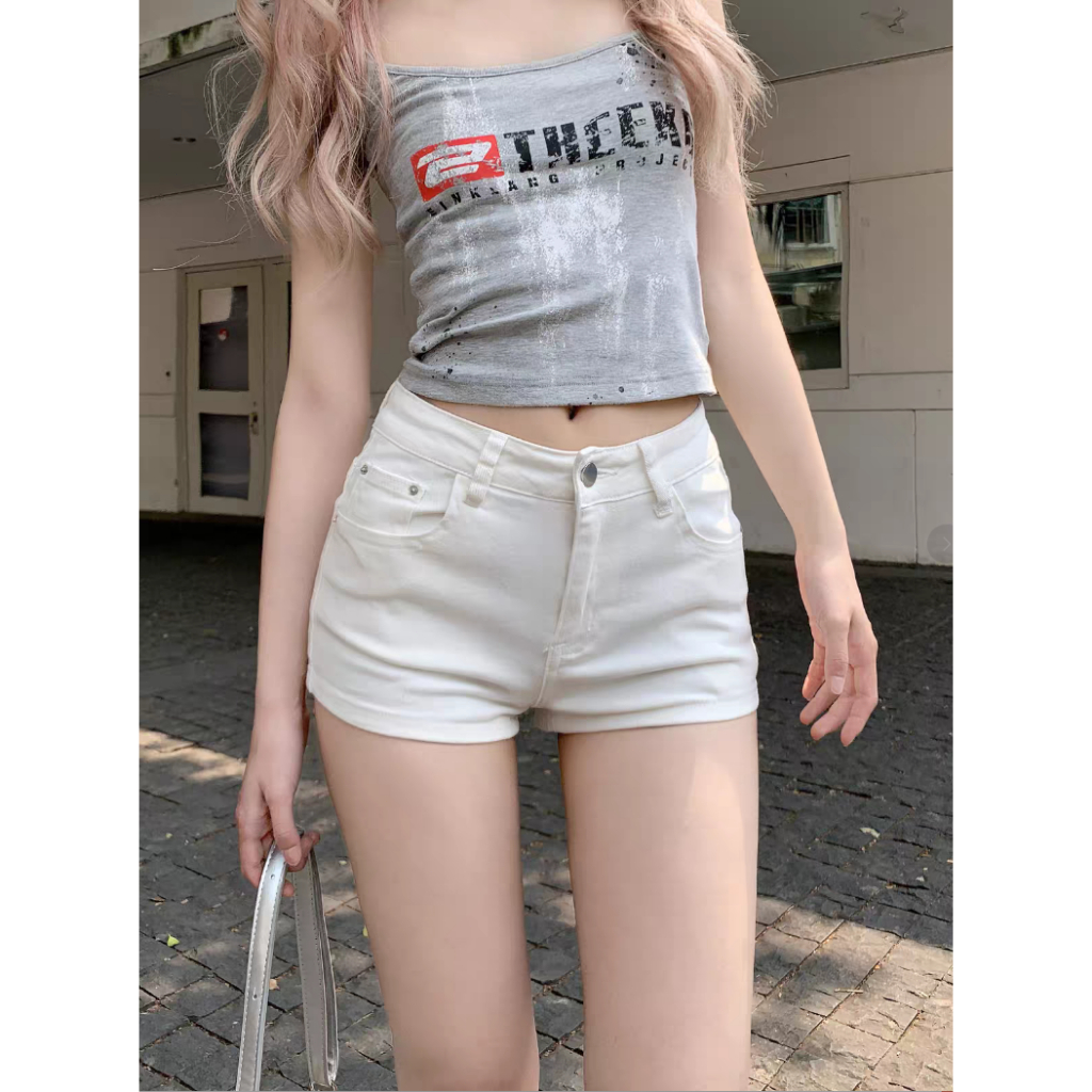 เสื้อครอปแขนกุด ดีไซน์วินเทจ 2สี ดำ-ขาว โชว์เอว ดูสูง ใส่สบาย เป๊ะปัง แมทกับกางเกงเอวสูง ฤดูร้อน
