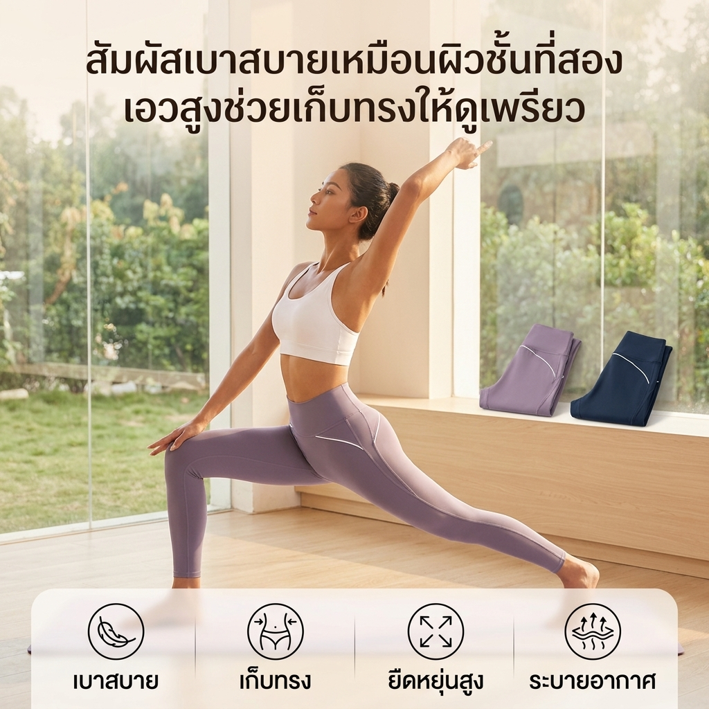 กางเกงโยคะสตรี ระบายอากาศสบาย ลำลองออกกำลังกาย ฟิตเนสพิลาทิส