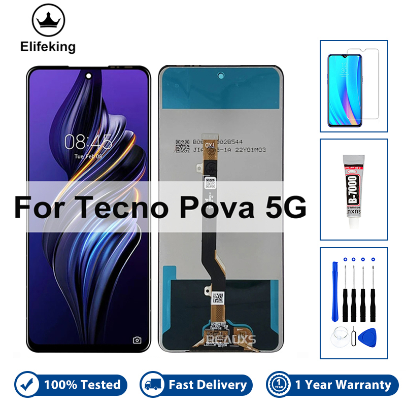 ทดสอบ 100% LCD สําหรับ Tecno Pova 2 LE7 LF7n Pova 5G LE8 จอแสดงผล Touch Screen Digitizer Assembly เป