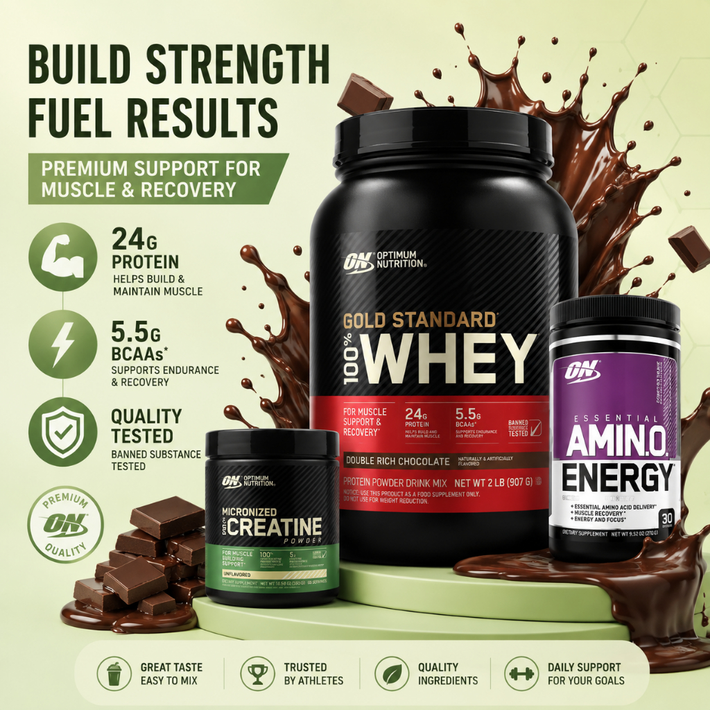Optimum Nutrition Gold Standard เวย์โปรตีน 100% (2lbs/5lbs) และ Creatine(300g) ,Double Chocolate รส-24g โปรตีนต่อเสิร์ฟ