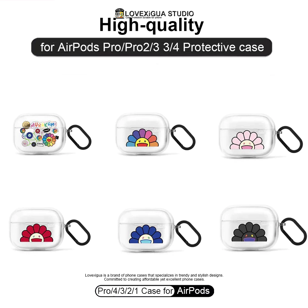 ดอกทานตะวันโปร่งใสสําหรับ AirPods Pro3/Pro2/Pro 4/3/2/1 รุ่นปกป้องปลอก