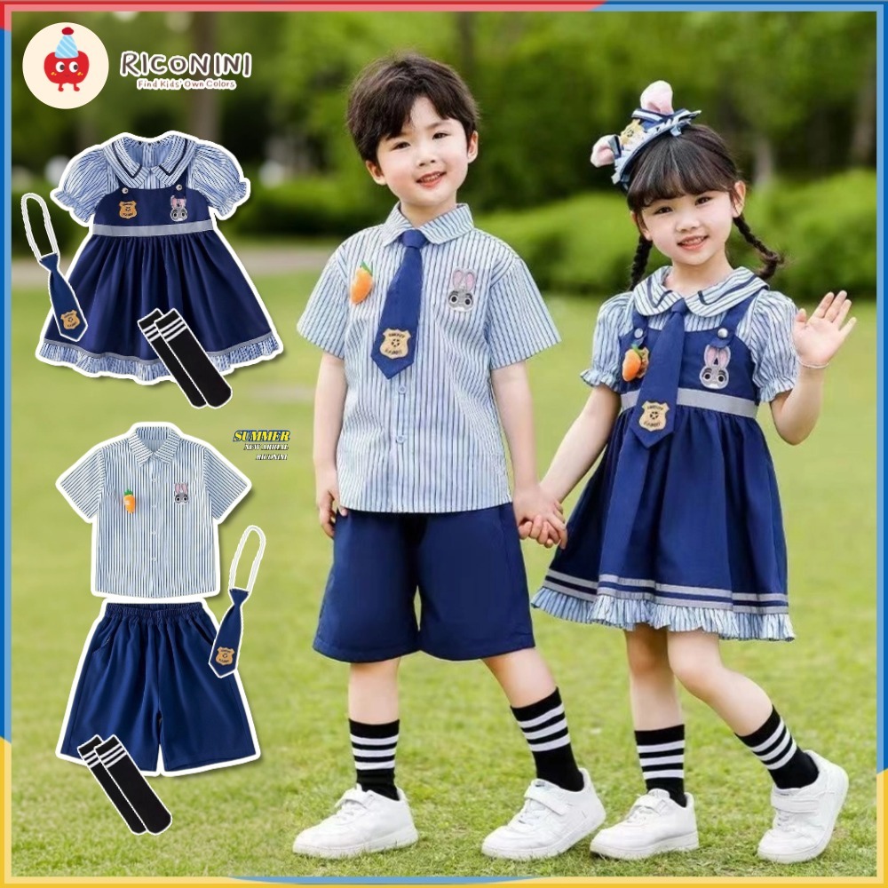 [RICONINI] ชุดเด็ก Preppy Summer Rabbit Party Dress เสื้อแขนสั้นสูทเด็กผู้หญิง