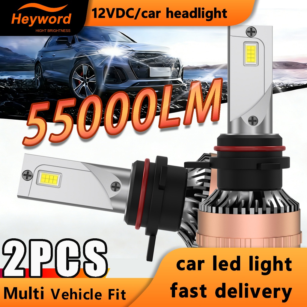 Heyword 2 ชิ้น 55000LM 6000K ไฟหน้ารถ LED สีขาว, H1/H3/H4/H7/H8/H9/H11/9005/HB3/9006/HB4/9012/HIR2 ซ