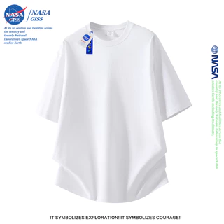 NASA เสื้อยืดชายหญิงแขนสั้น สตรีทฮิปฮอป summer ผ้าฝ้ายแท้ พิมพ์ลาย t-shirt แบบหลวม คอกลม สวมใส่สบาย ยับยากไม่ต้องรีด