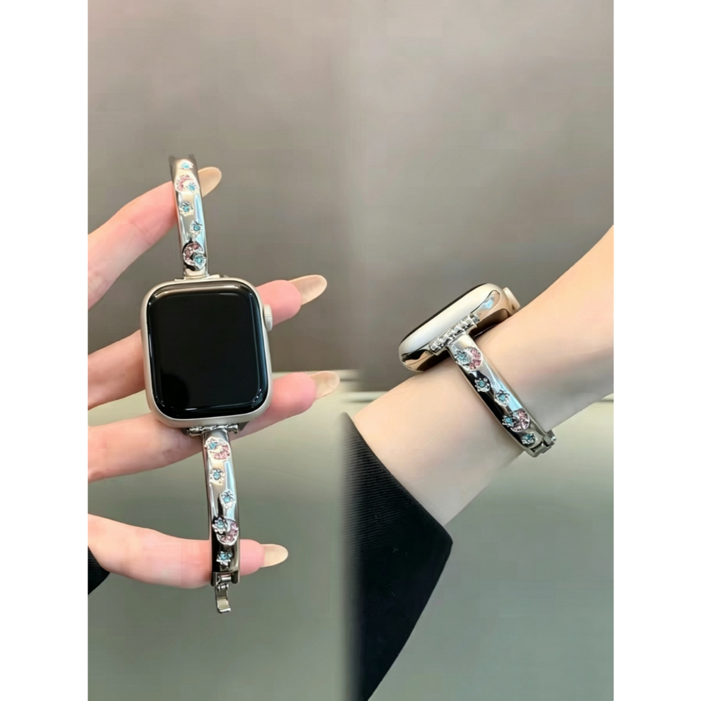 Bling สร้อยข้อมือโลหะสําหรับ Apple Watch band ผู้หญิง Series 11/10/9/8/7/6/5/4/3/2/1 SE 38/40/41/42/44 มม.45 มม.46 มม.49 มม.