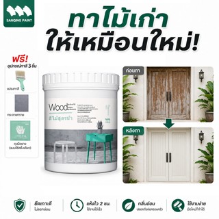 SanQing Paint สีน้ำทาไม้ สีทาไม้ กันน้ำ กันรา แห้งเร็ว ไม่มีกลิ่น เปลี่ยนสีเฟอร์นิเจอร์ ประตู หน้าต่าง ใช้ภายในภายนอก แถมอุปกรณ์ทาสี ขาว ชมพู พาสเทล