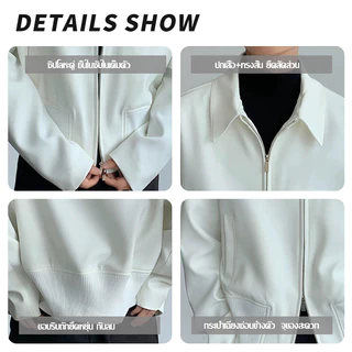 DELTA BLUE เสื้อแจ็คเก็ตผู้ชายสีขาวสีดำ อินเทรนด์ ทรงหลวม ลายคลาสสิก เหมาะสำหรับฤดูใบไม้ร่วงและสวมใส่เป็นชุดเบสบอล