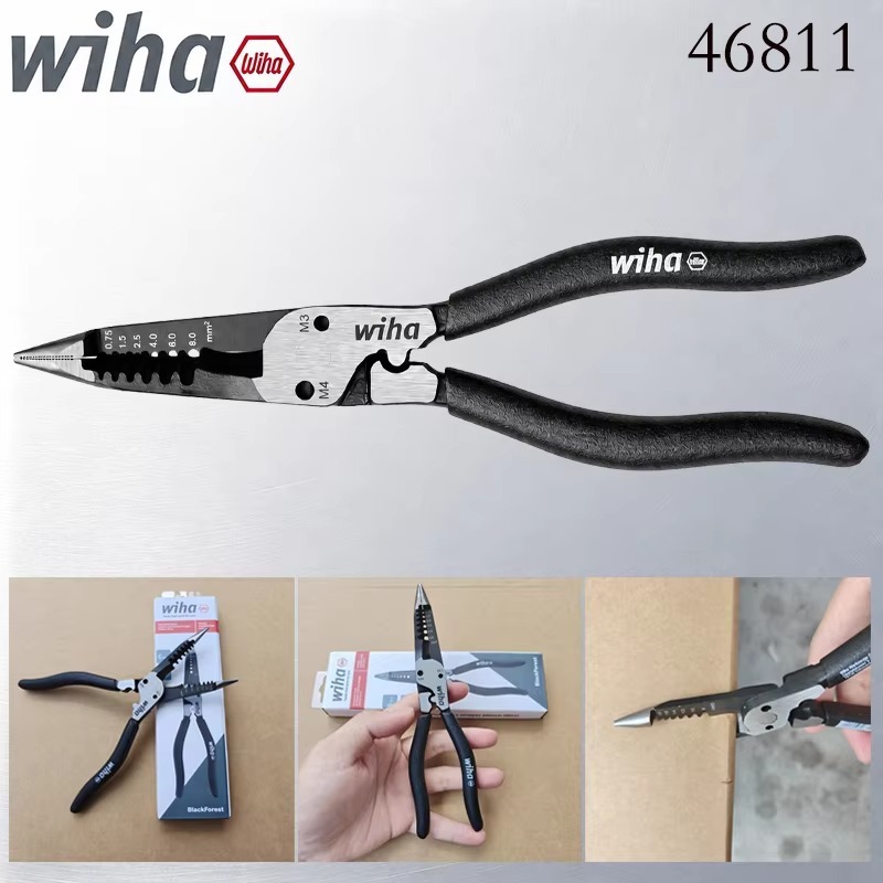 Wiha 46811 6-in-1 Multi-Purpose Needle Nose Wire Stripper คีม 200 มม. เครื่องมือซ่อมรถยนต์ BlackForest Series