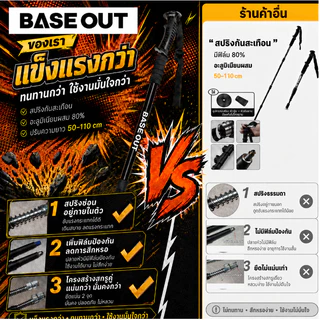 BASE OUT 135cm ซม. สําหรับเดินป่า กลางแจ้ง ไม้เท้าปรับความยาวได้ ทำจากอลูมิเนียมอัลลอ