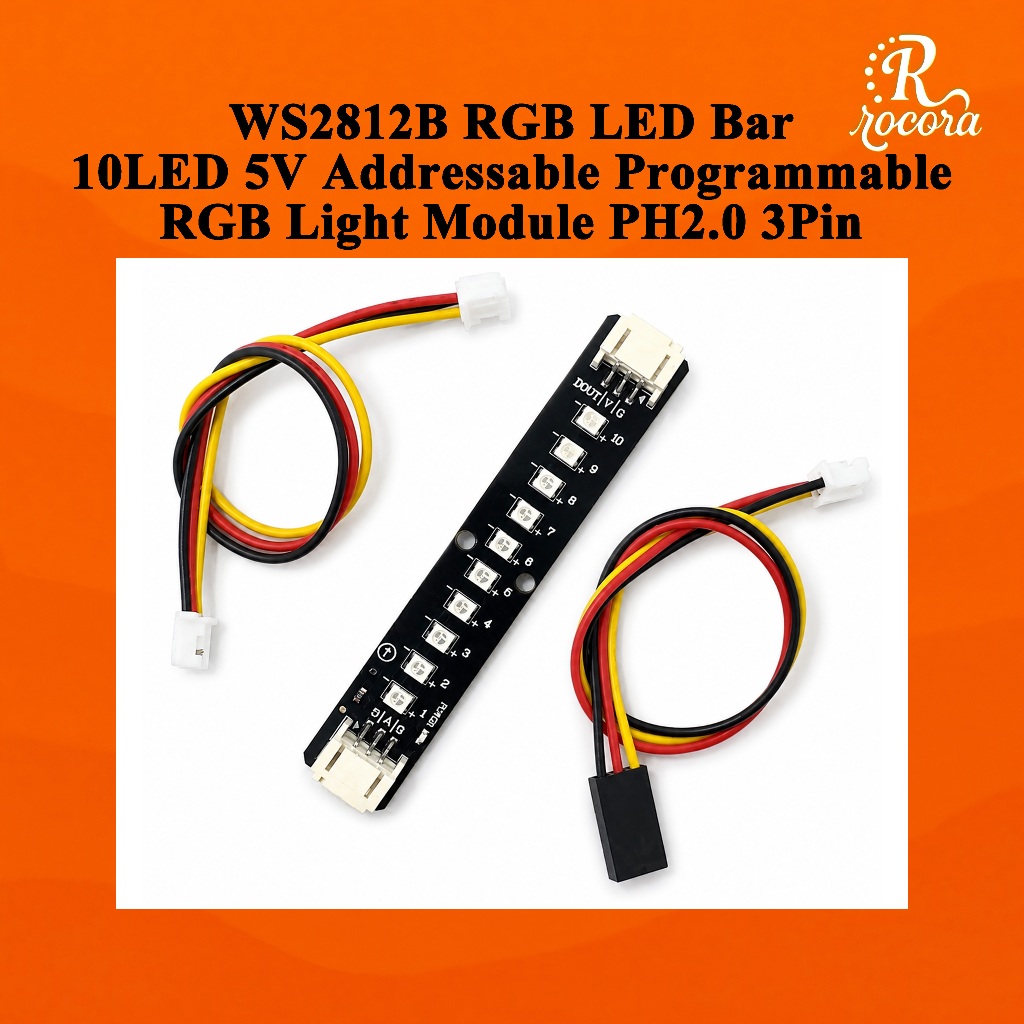 WS2812B RGB LED Bar 10LED 5V แอดเดรสโปรแกรมโมดูลไฟ RGB PH2.0 3Pin สําหรับ Arduino ESP32 DIY