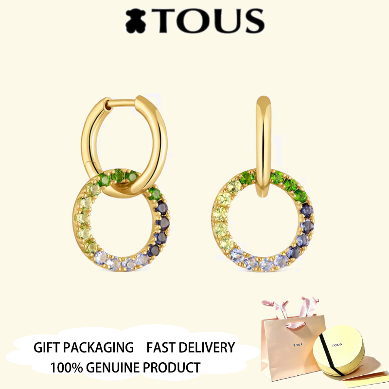 TOUS Gold Plated ต่างหูห่วงคู่พลอย TOUS Straight Valentines Day Anniversary Jewelry