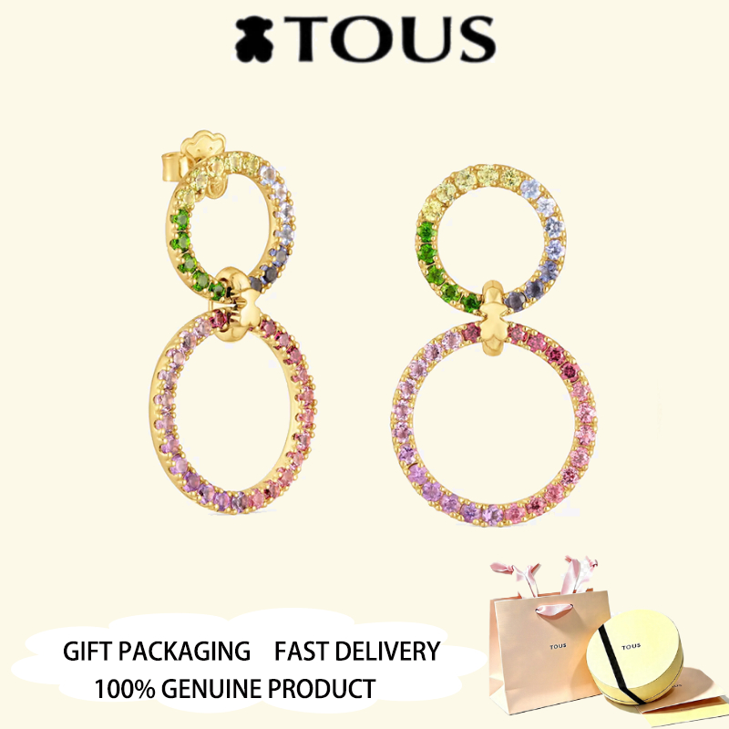 TOUS Gold Plated ต่างหูวงกลมคู่พลอย TOUS Straight Valentines Day Anniversary Jewelry